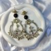 Silver replica Deer long dangler earring with black stone